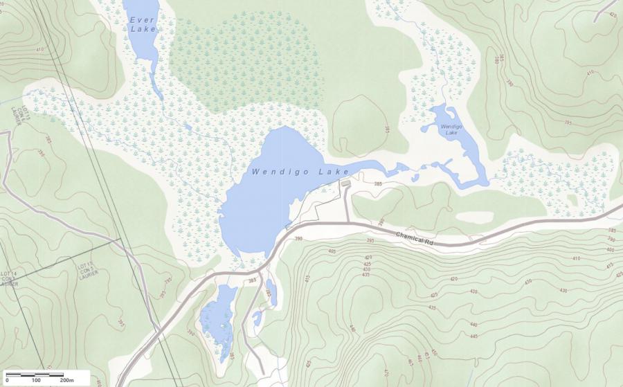 Topographical Map of Wendigo Lake in Municipality of Unorganized and the District of Parry Sound